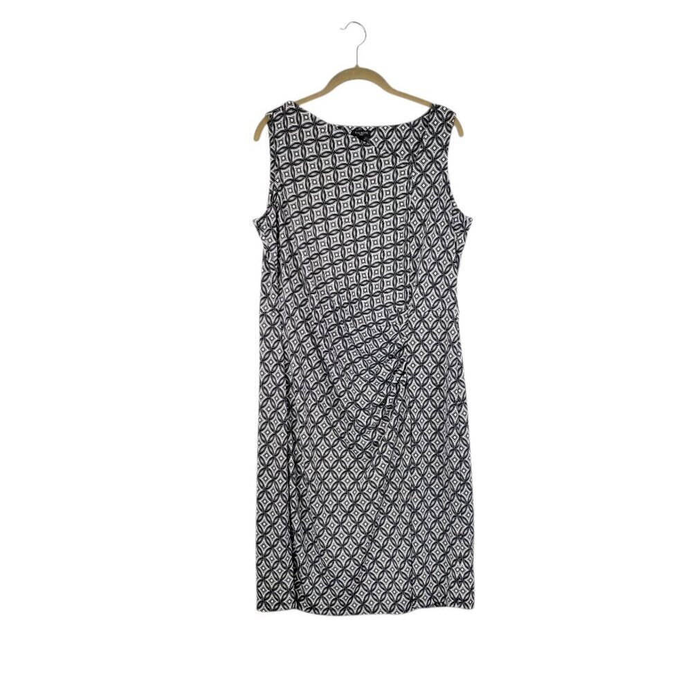 Talbots Sleeveless Dress Asymmetrical Neck Ruched Black White Geometric Size 1X